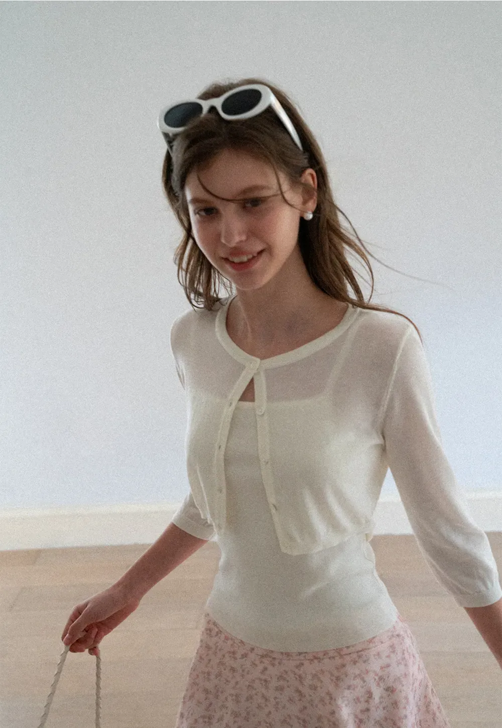 Square Neck Ribbed Knit Cardigan