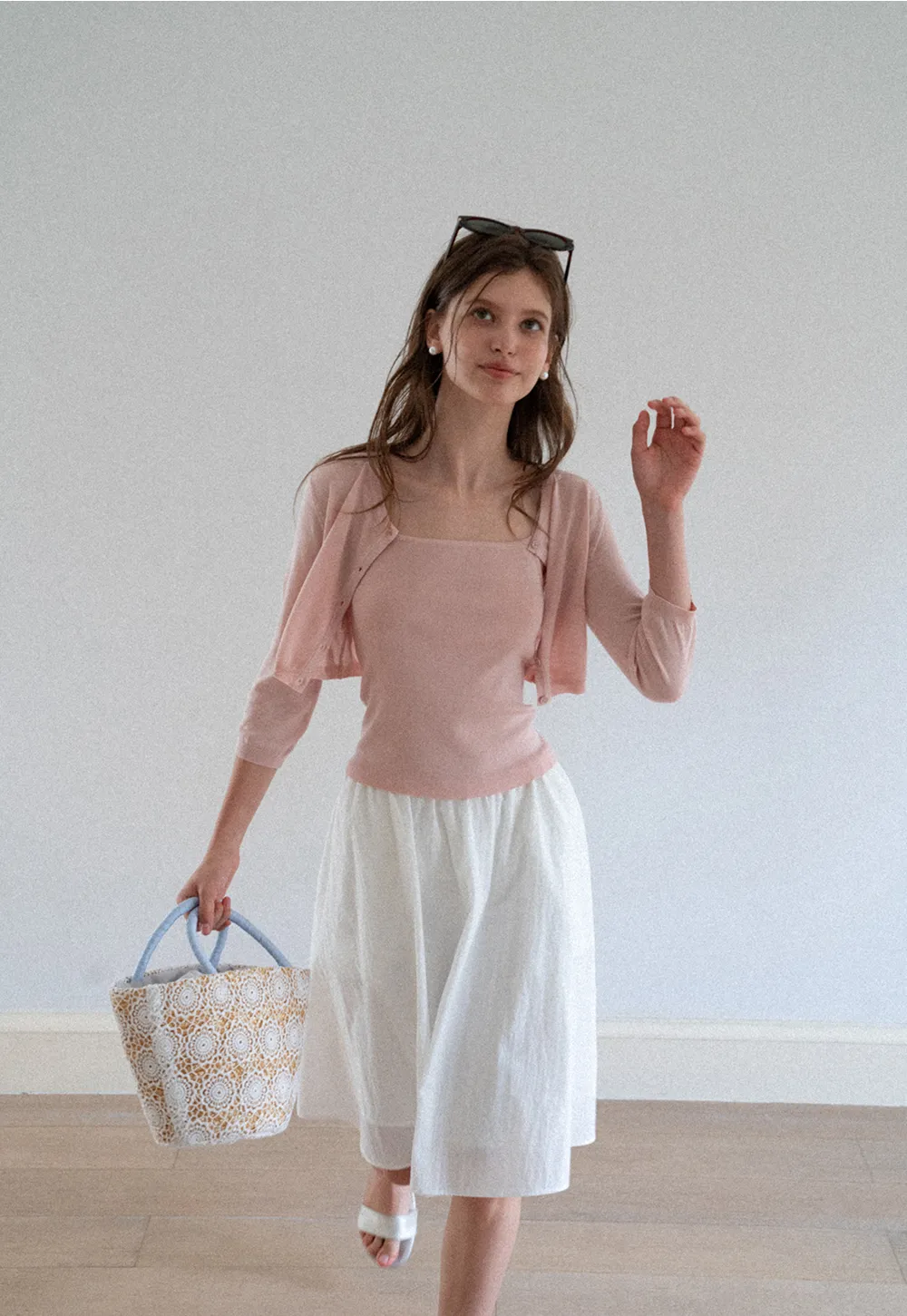 Square Neck Ribbed Knit Cardigan