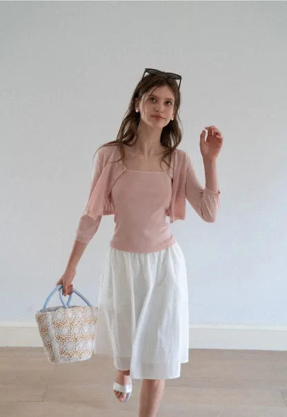Square Neck Ribbed Knit Cardigan