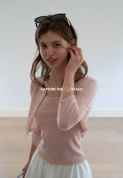 Square Neck Ribbed Knit Cardigan