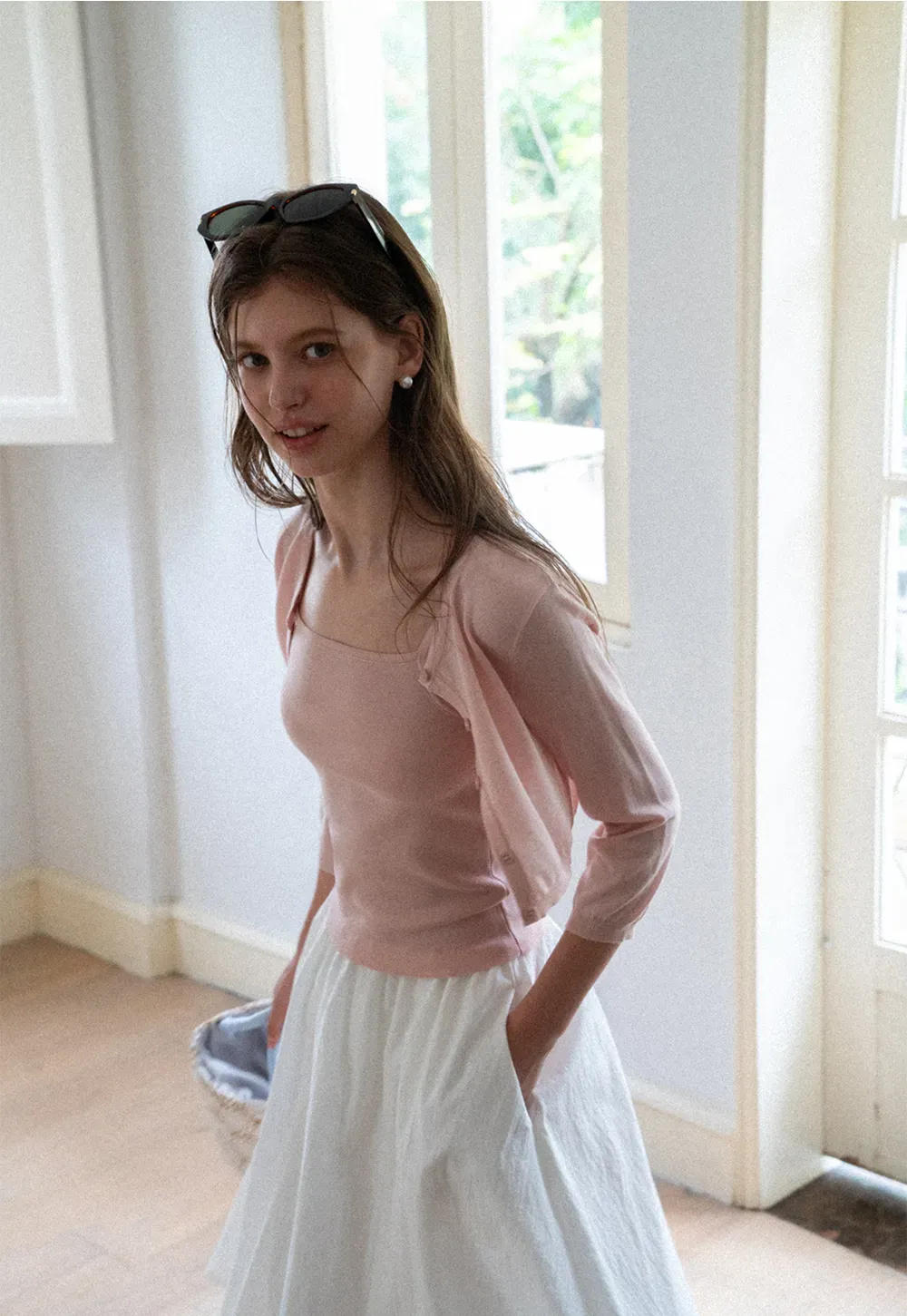 Square Neck Ribbed Knit Cardigan