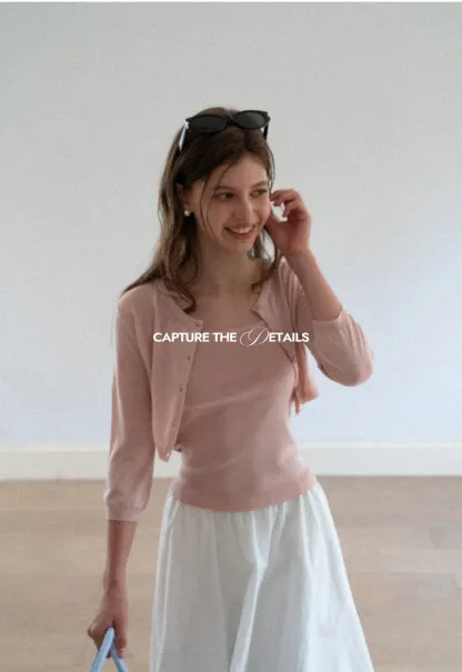 Square Neck Ribbed Knit Cardigan