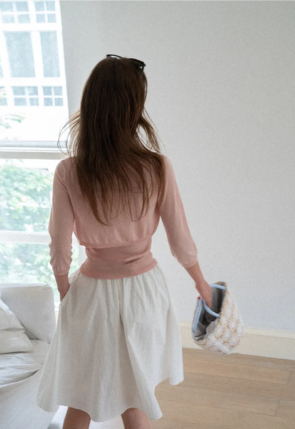 Square Neck Ribbed Knit Cardigan