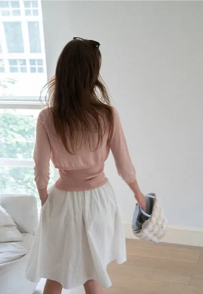Square Neck Ribbed Knit Cardigan