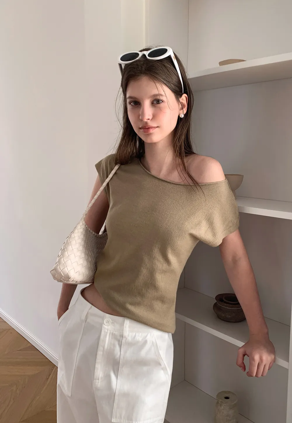 Off Shoulder Short Sleeve Knit Top
