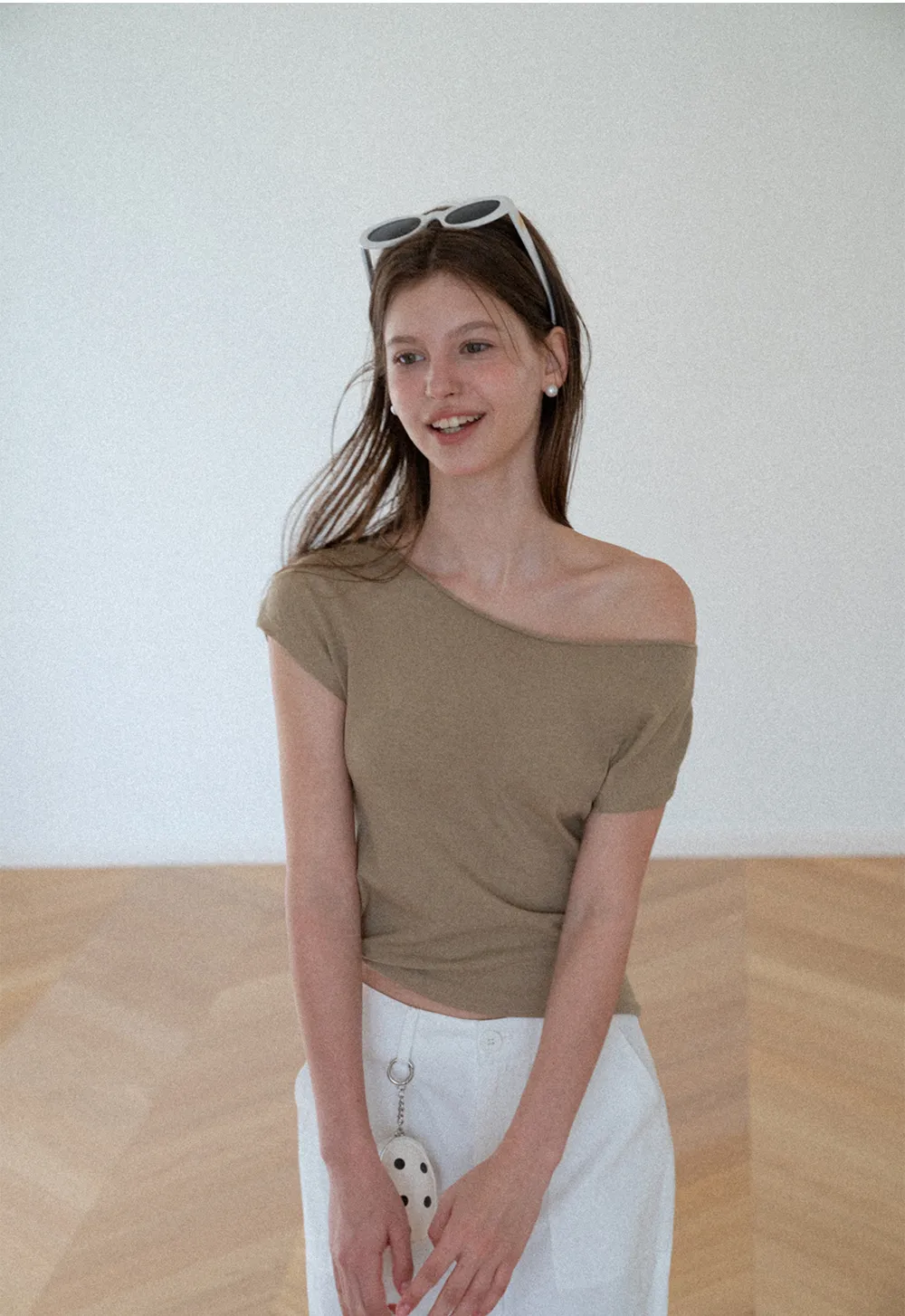 Off Shoulder Short Sleeve Knit Top