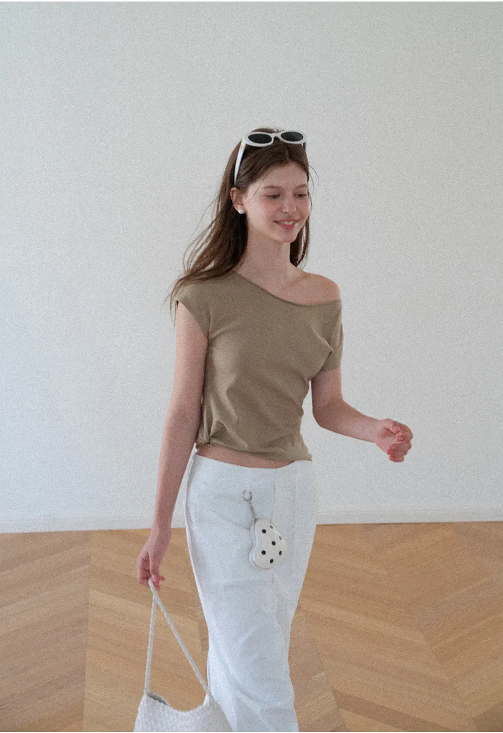 Off Shoulder Short Sleeve Knit Top