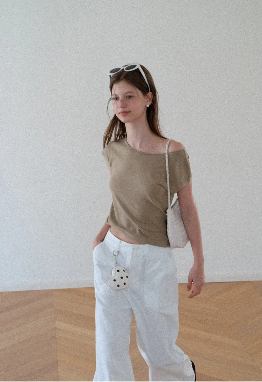 Off Shoulder Short Sleeve Knit Top