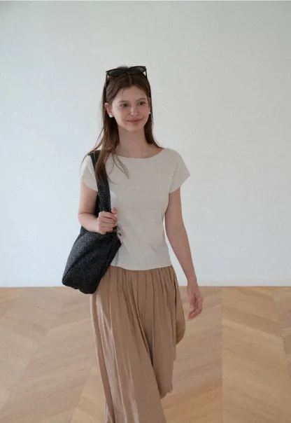 Off Shoulder Short Sleeve Knit Top
