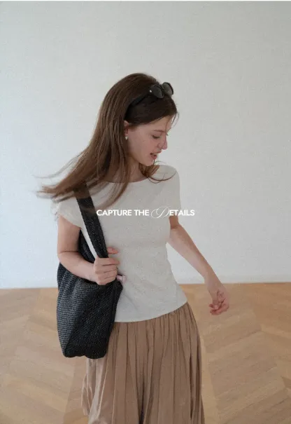 Off Shoulder Short Sleeve Knit Top
