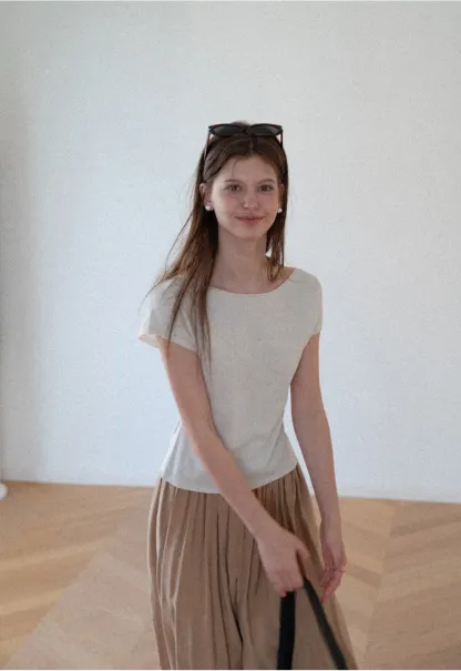 Off Shoulder Short Sleeve Knit Top