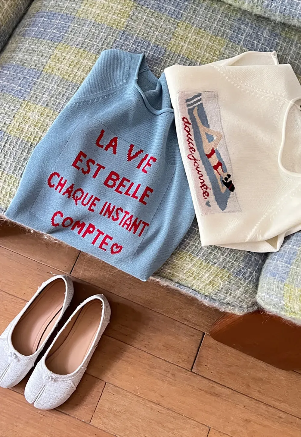 Embroidered French Quote Cropped Knit Tee