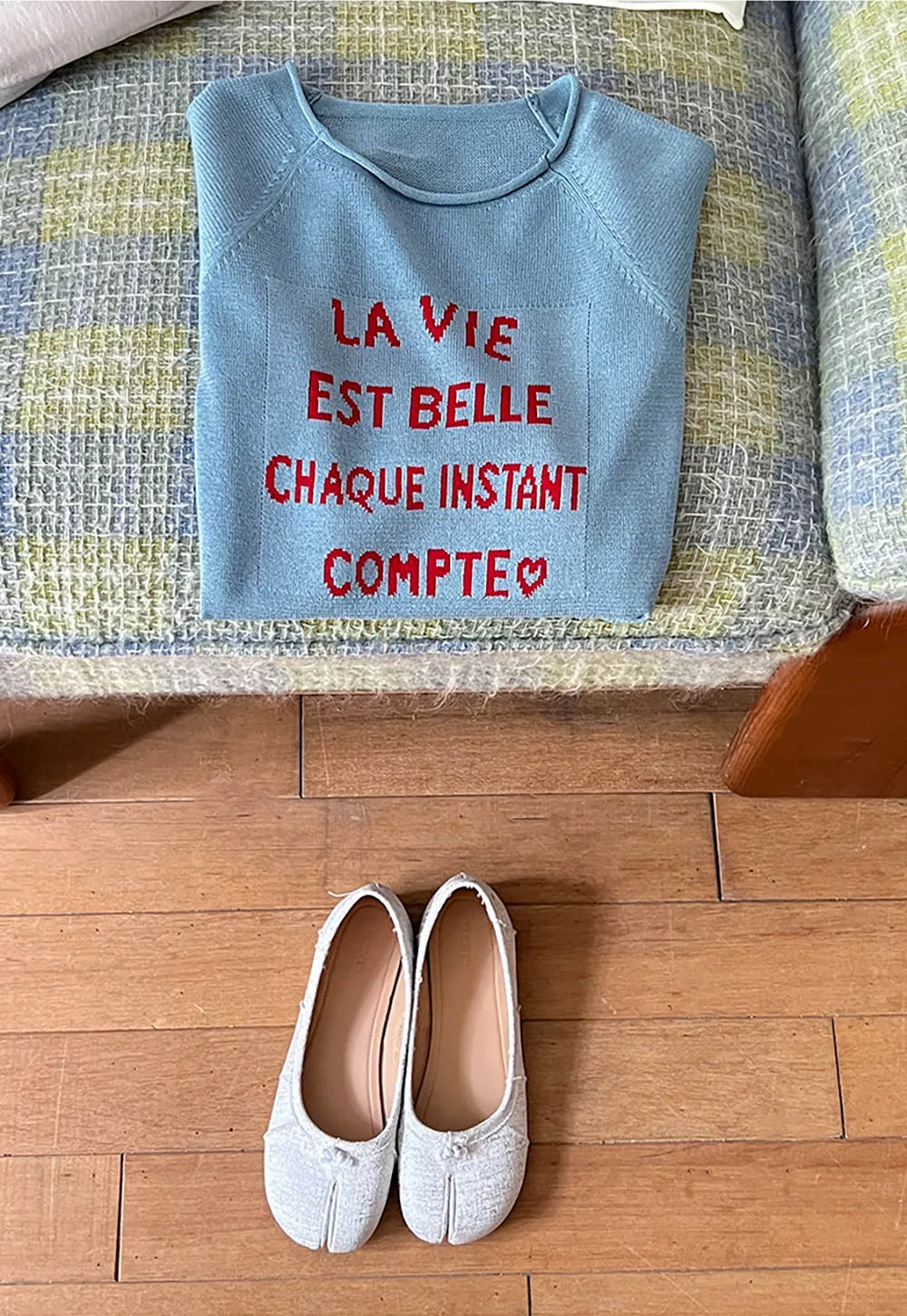 Embroidered French Quote Cropped Knit Tee