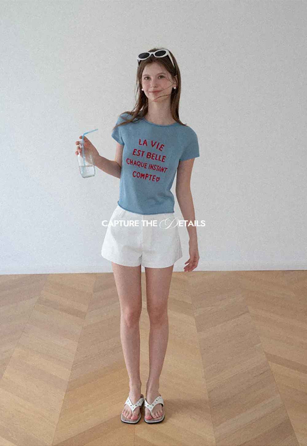 Embroidered French Quote Cropped Knit Tee