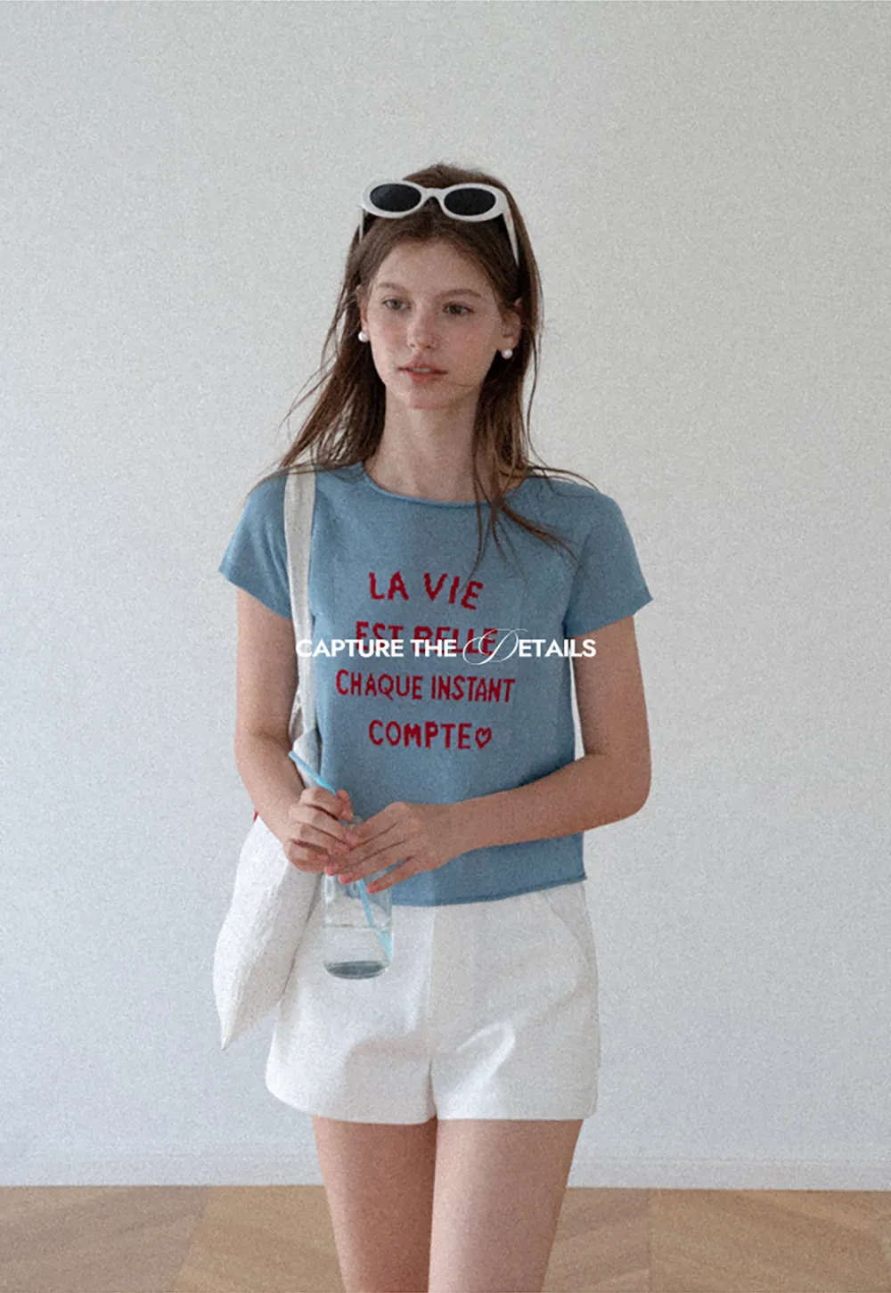 Embroidered French Quote Cropped Knit Tee