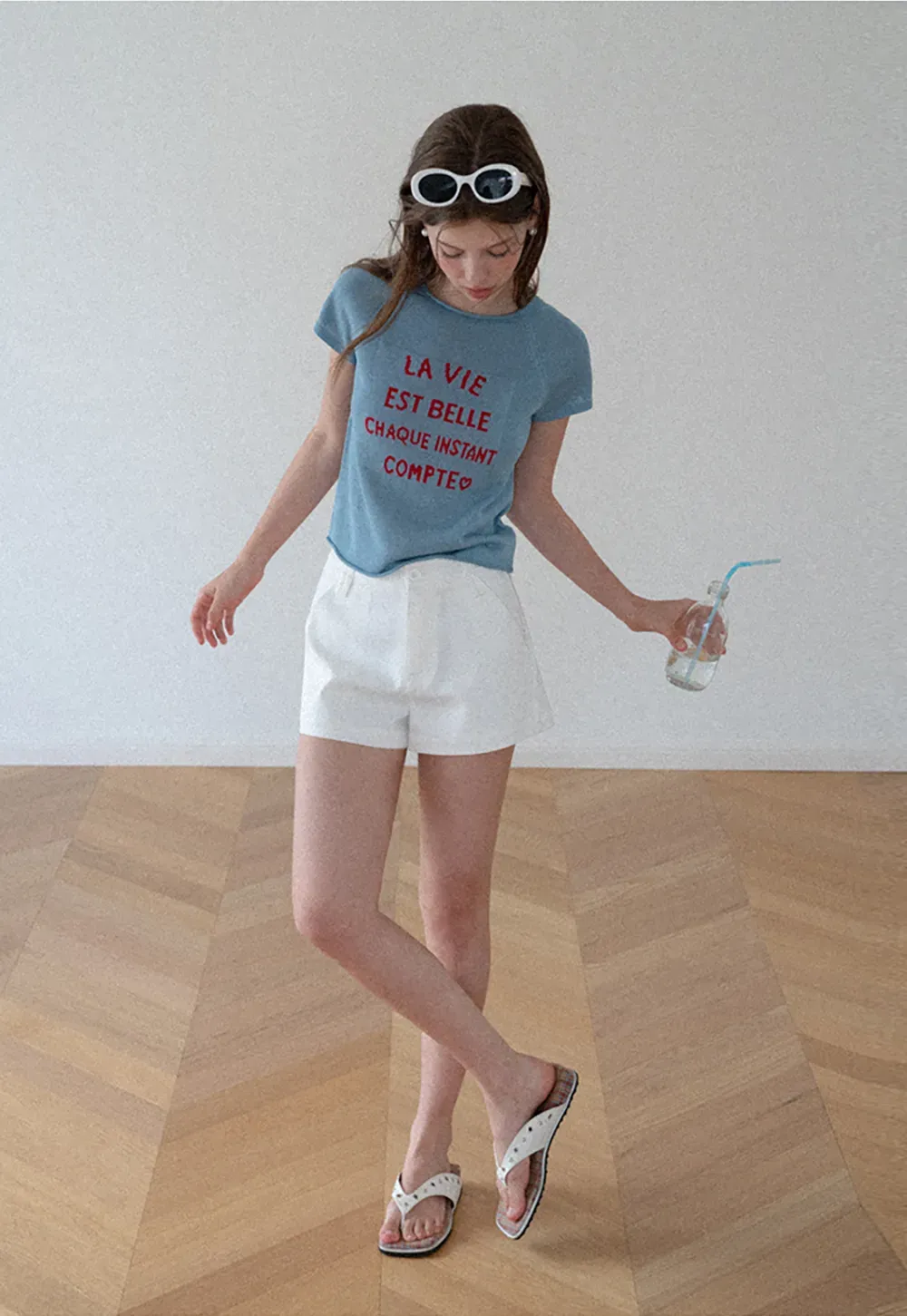 Embroidered French Quote Cropped Knit Tee