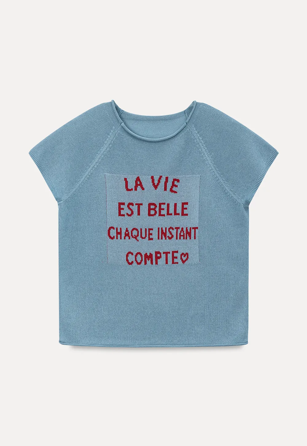 Embroidered French Quote Cropped Knit Tee