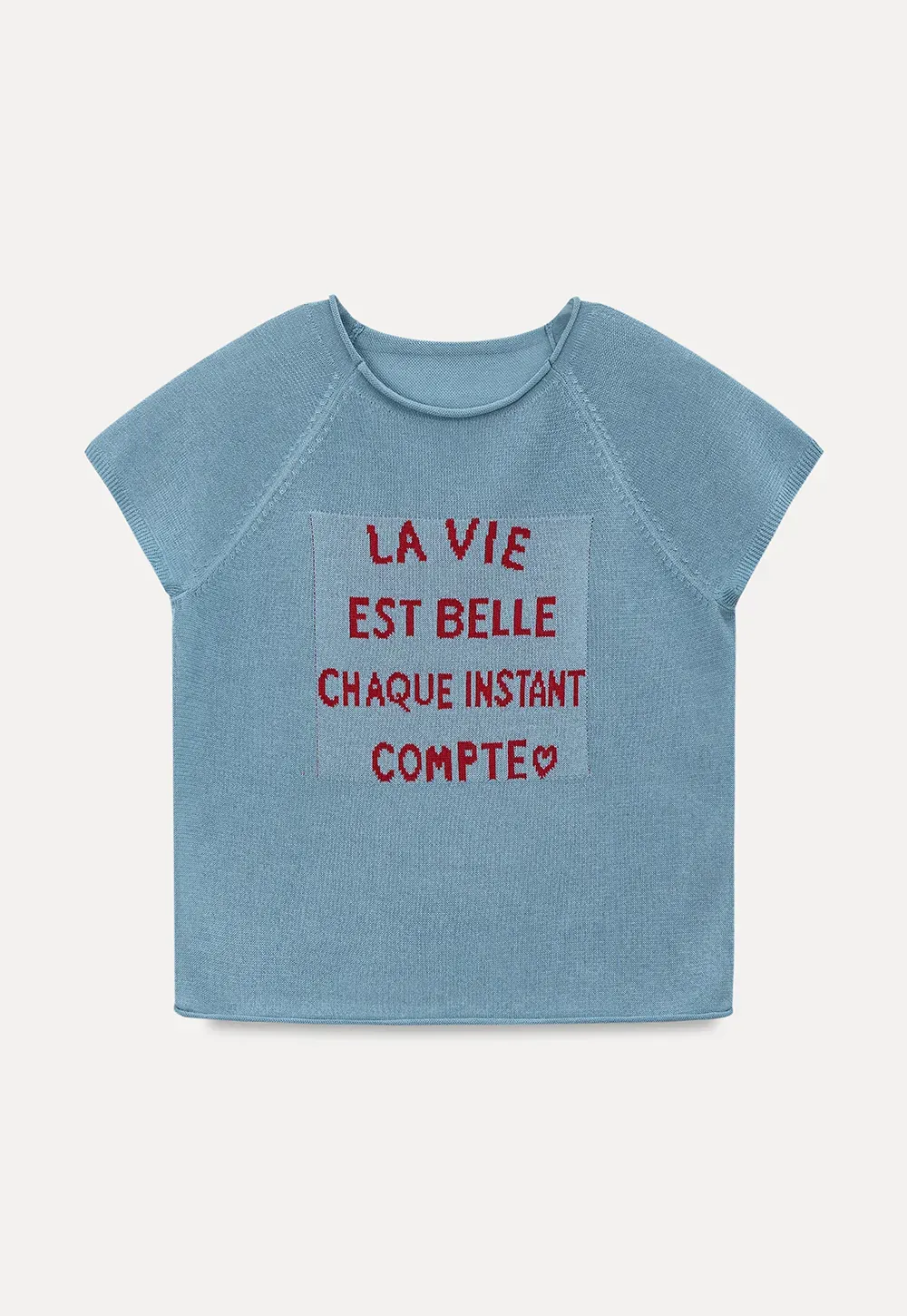 Embroidered French Quote Cropped Knit Tee