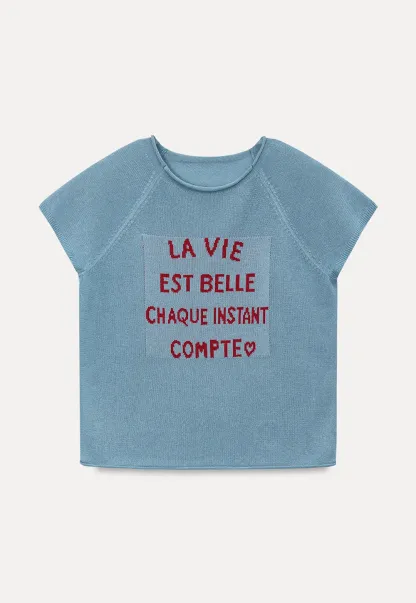 Embroidered French Quote Cropped Knit Tee