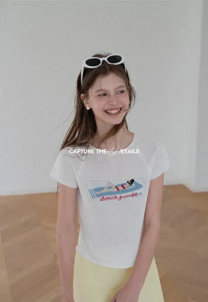 Embroidered Graphic Raglan Sleeve Knit Top