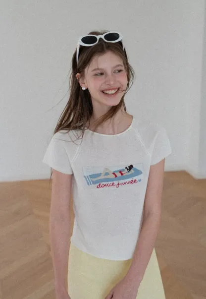 Embroidered Graphic Raglan Sleeve Knit Top