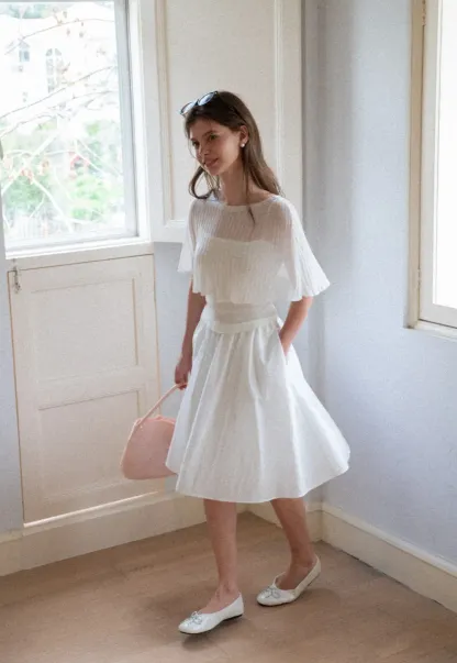 Ribbed Knit Cropped Top with Flared Short Sleeves