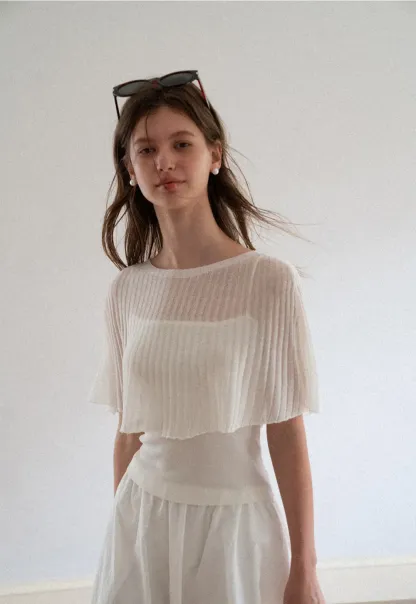 Ribbed Knit Cropped Top with Flared Short Sleeves