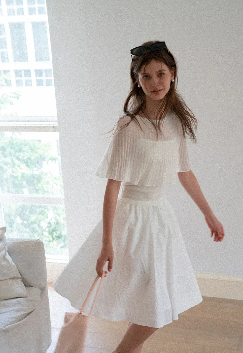 Ribbed Knit Cropped Top with Flared Short Sleeves