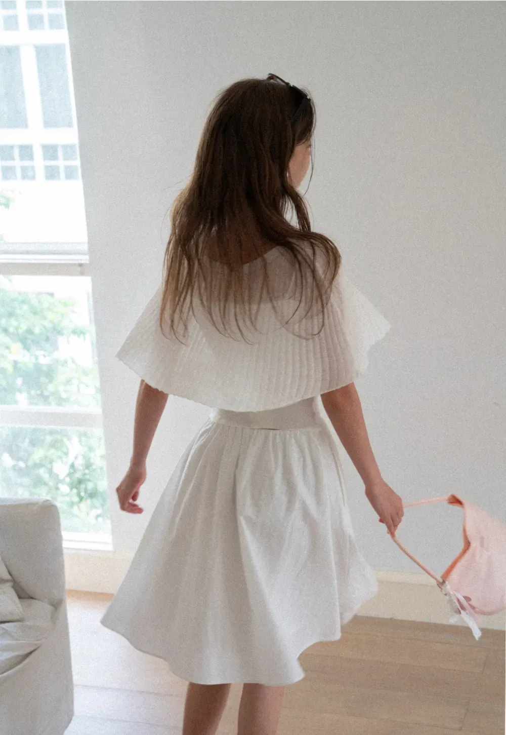 Ribbed Knit Cropped Top with Flared Short Sleeves