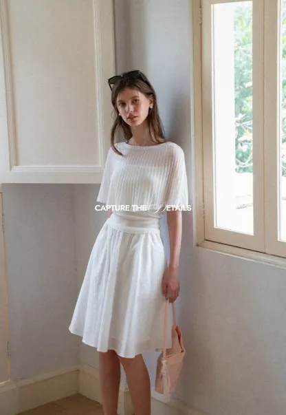 Ribbed Knit Cropped Top with Flared Short Sleeves