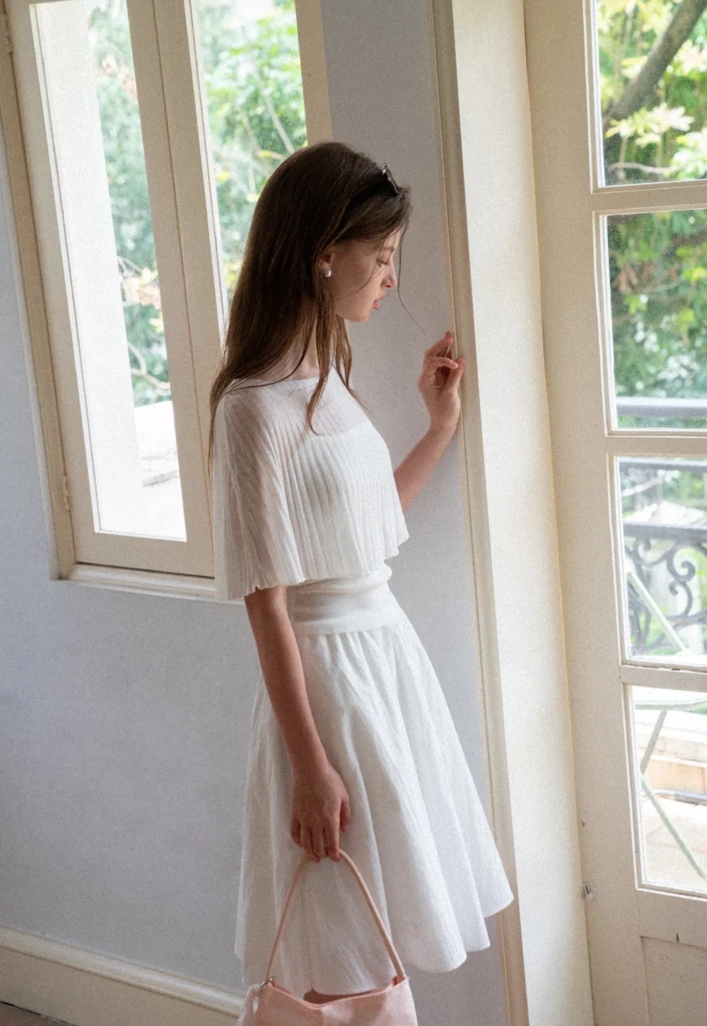 Ribbed Knit Cropped Top with Flared Short Sleeves