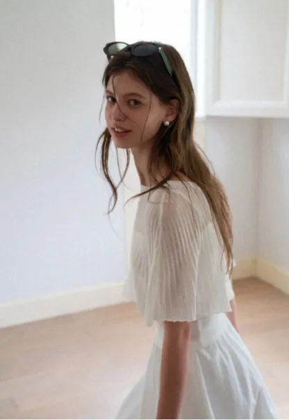 Ribbed Knit Cropped Top with Flared Short Sleeves