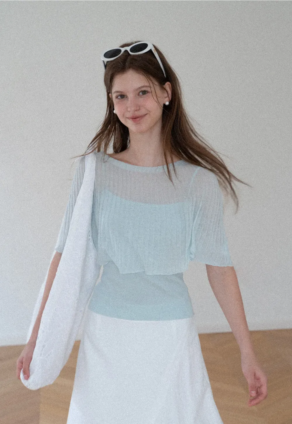 Ribbed Knit Cropped Top with Flared Short Sleeves