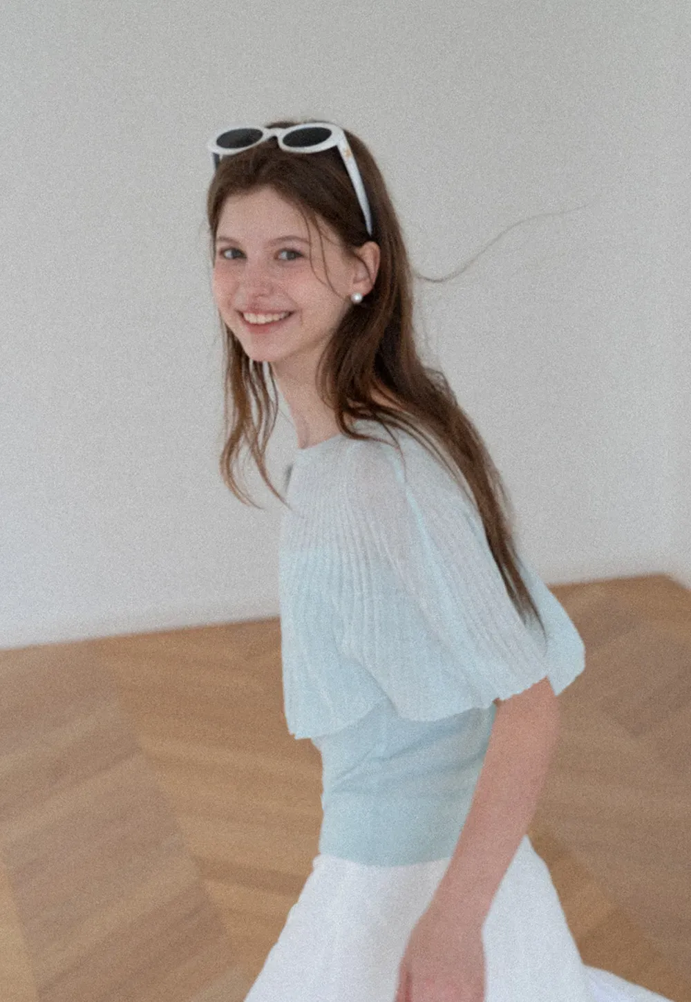 Ribbed Knit Cropped Top with Flared Short Sleeves