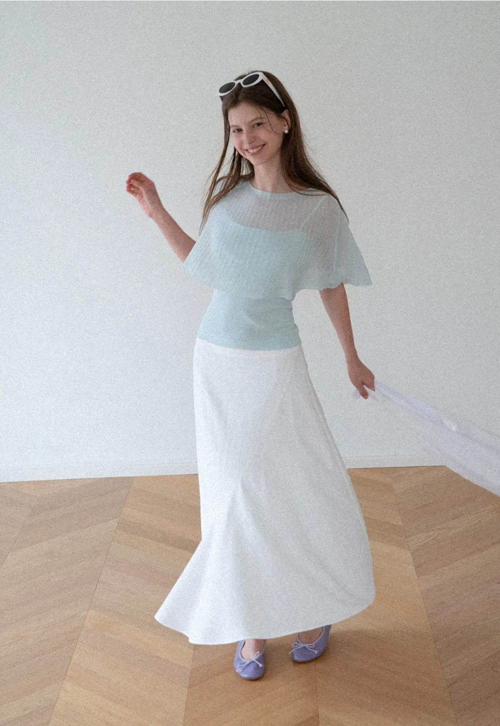 Ribbed Knit Cropped Top with Flared Short Sleeves
