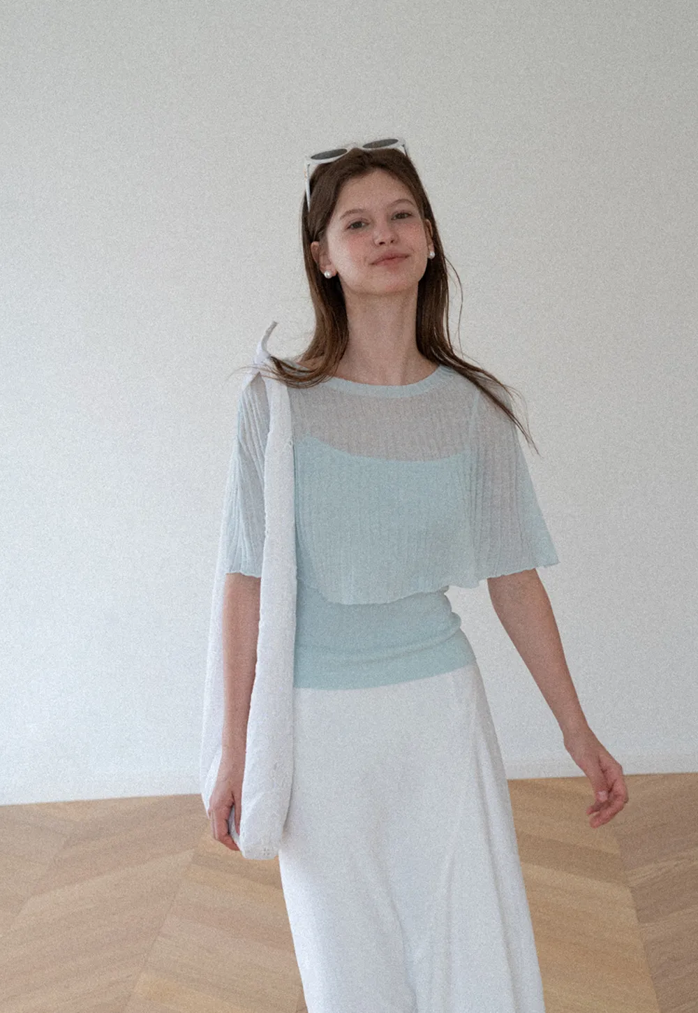 Ribbed Knit Cropped Top with Flared Short Sleeves