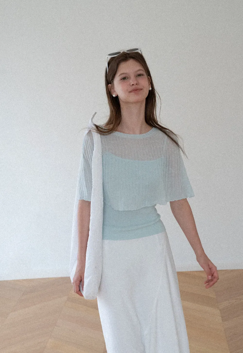 Ribbed Knit Cropped Top with Flared Short Sleeves