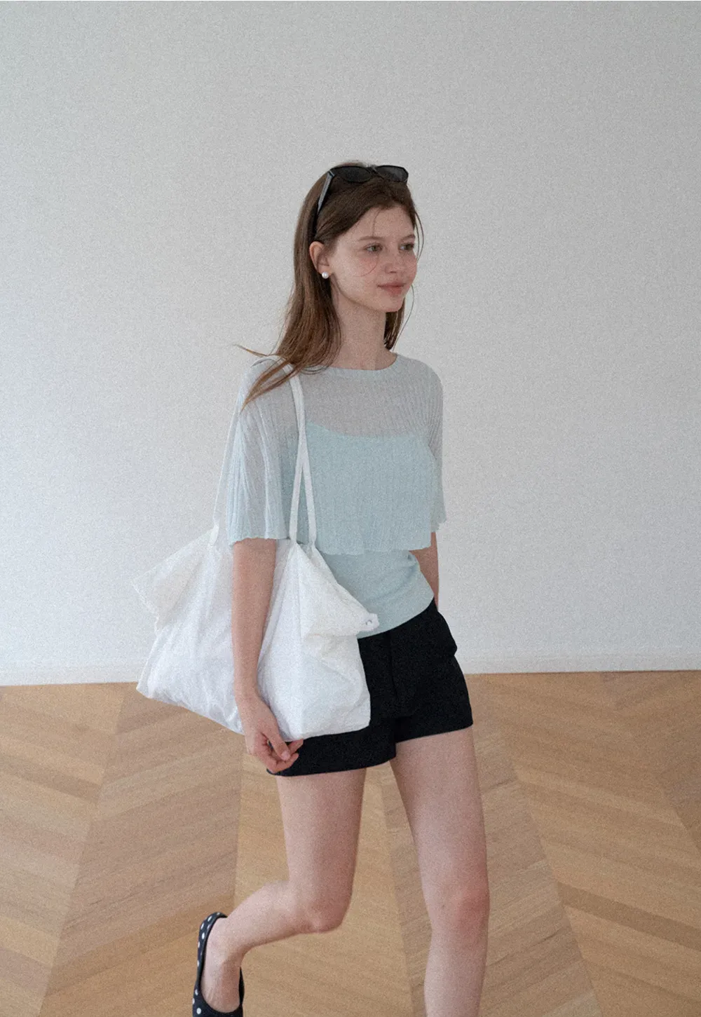 Ribbed Knit Cropped Top with Flared Short Sleeves