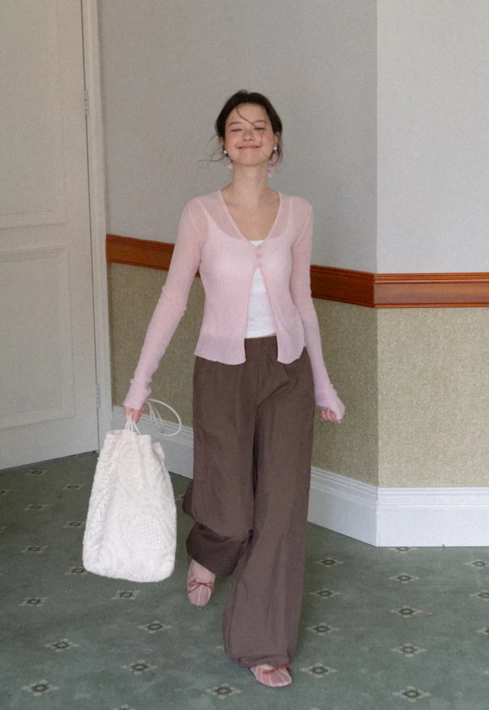 V Neck Cropped Cardigan Woolen Knit Sweater