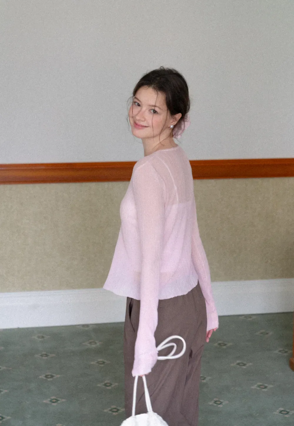 V Neck Cropped Cardigan Woolen Knit Sweater