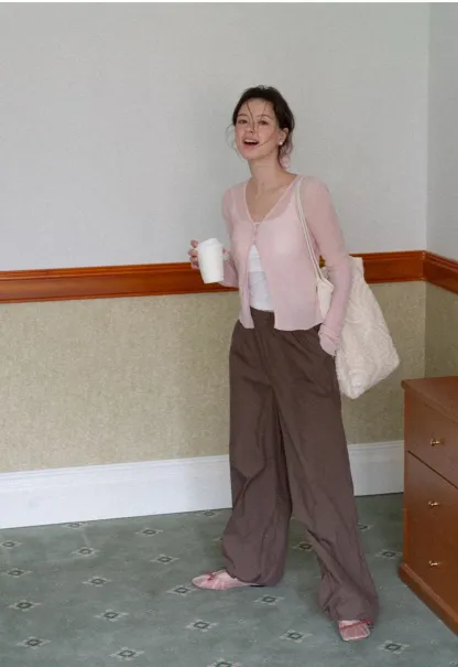 V Neck Cropped Cardigan Woolen Knit Sweater