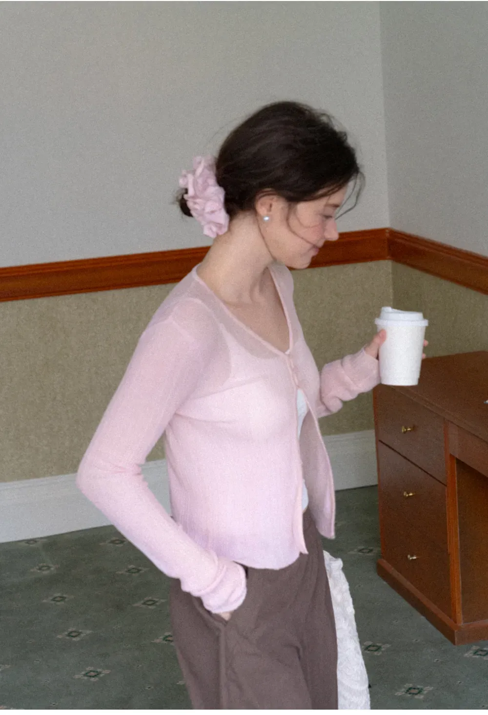 V Neck Cropped Cardigan Woolen Knit Sweater