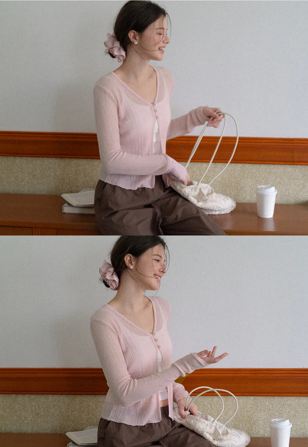 V Neck Cropped Cardigan Woolen Knit Sweater