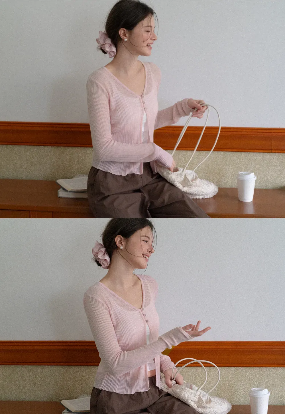 V Neck Cropped Cardigan Woolen Knit Sweater