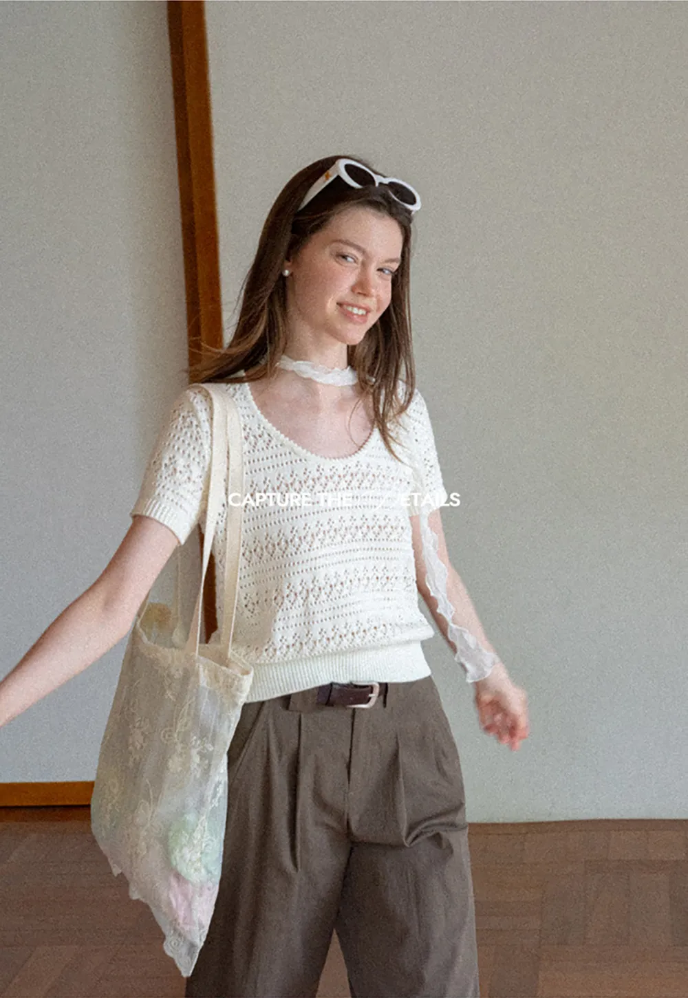 Openwork Crochet Knit Short Sleeve Sweater