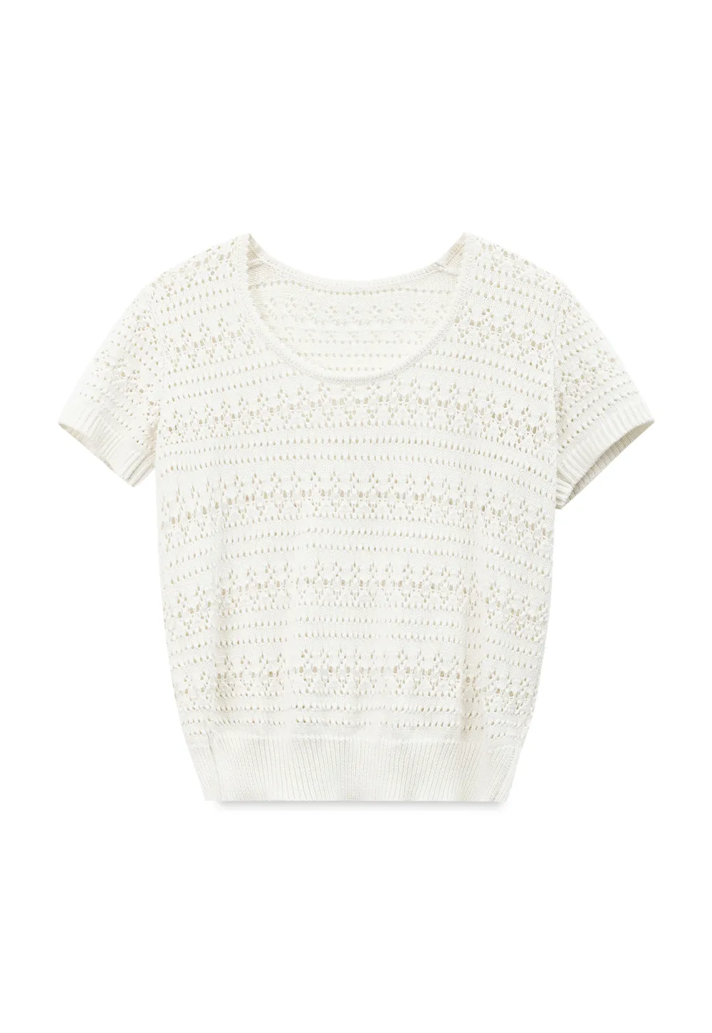 Openwork Crochet Knit Short Sleeve Sweater