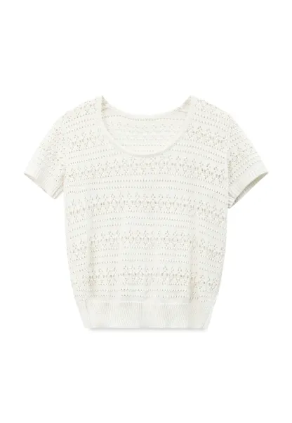 Openwork Crochet Knit Short Sleeve Sweater