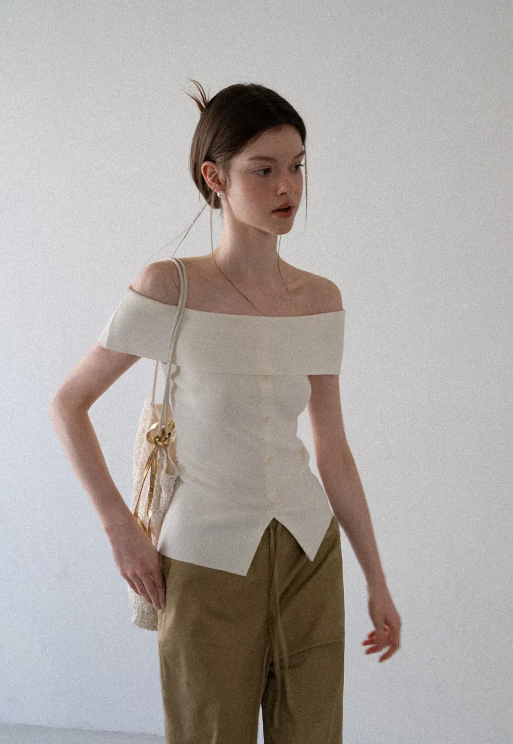 Off Shoulder Cutout Woolen Knit Sweater