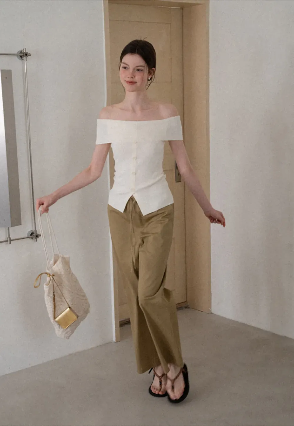 Off Shoulder Cutout Woolen Knit Sweater