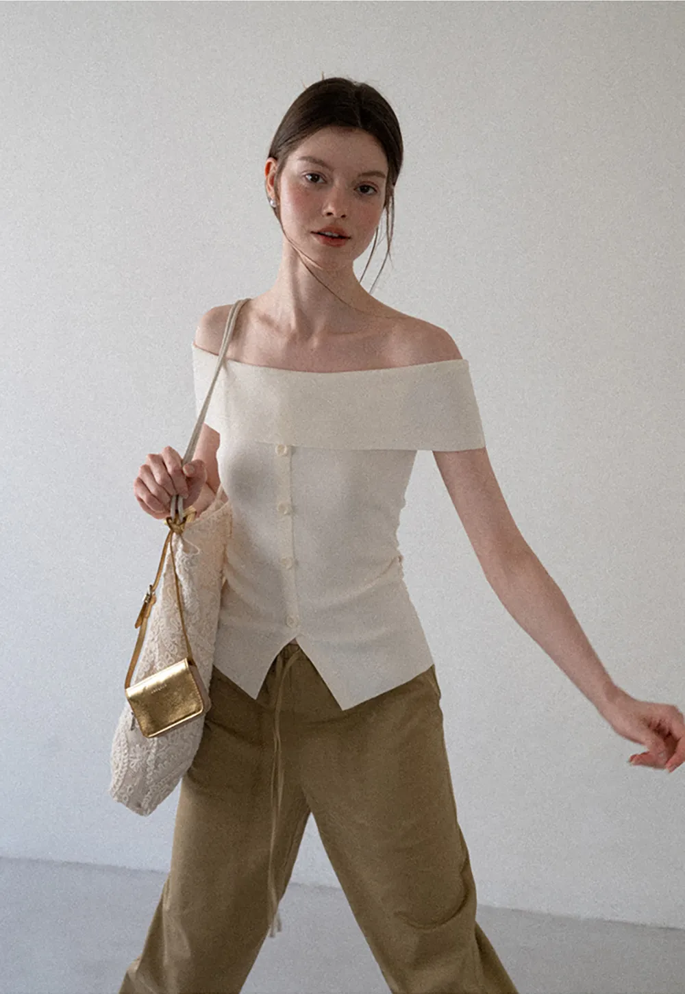 Off Shoulder Cutout Woolen Knit Sweater